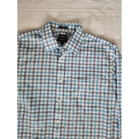 Neiman Marcus Men's Blue Plaid Trim Fit Long Sleeve Shirt Size 16½ - Picture 4 of 9